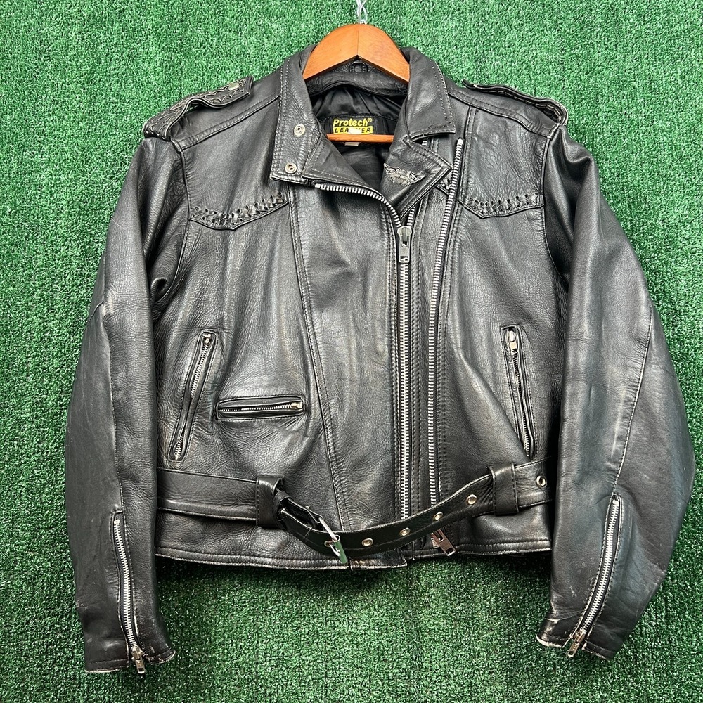 VTG Harley-Davidson Patch Leather Jacket Womens M Black Belted Biker USA 90s